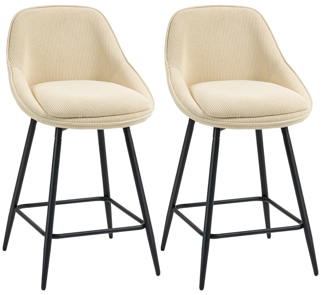 HOMCOM Set 2 Scaune de Bar cu Spătar și Brațe Rotative din Catifea Bej | Aosom Romania