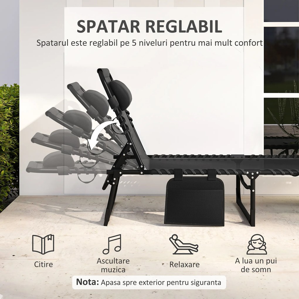 Outsunny Portable Sun Lounger, Folding Chaise Recliner, 5-Position Adjustable Cot, Black | Aosom Romania