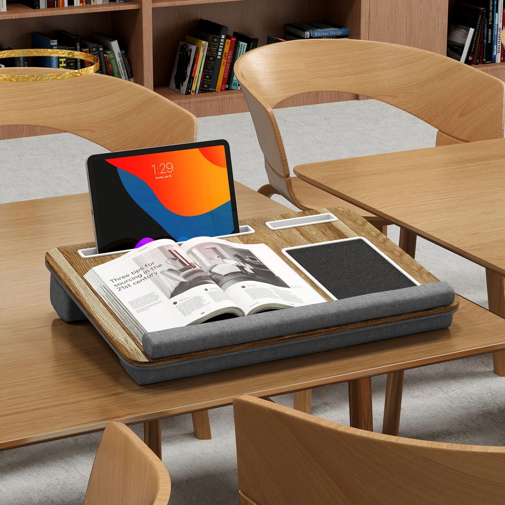 HOMCOM Suport Laptop de 15,6", cu Spațiu pentru Mouse și Încheieturi, Suport PC Portabil, 55,5x37x9 cm, Lemn Natural | Aosom Romania