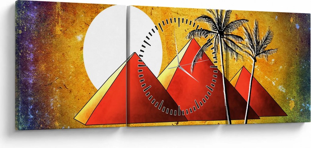 Tablou cu piramidele egiptene pictate (cu ceas) (90x30 cm)