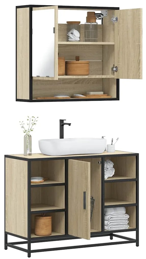 vidaXL Set mobilier de baie, 2 piese, stejar sonoma, lemn prelucrat