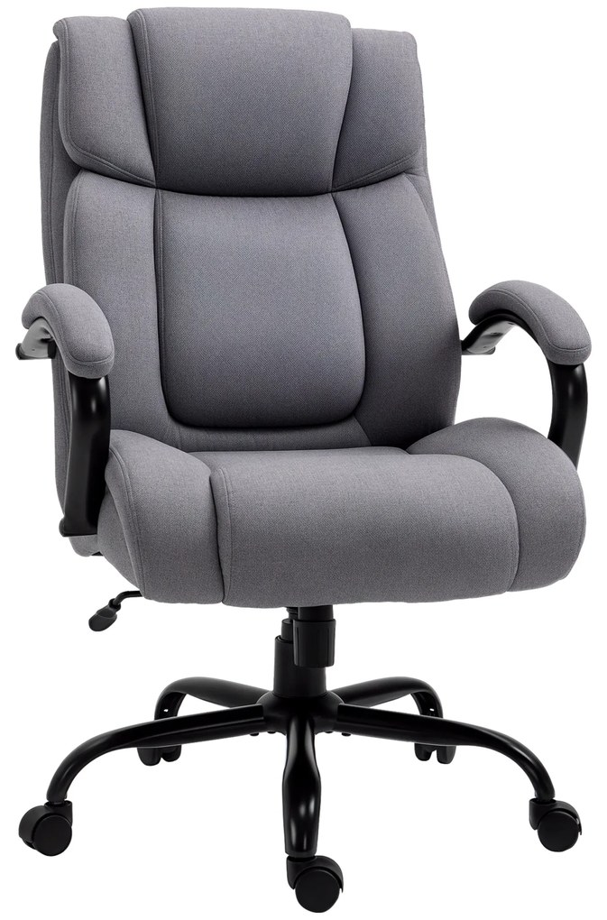 Vinsetto Scaun de birou, Scaun de șef ergonomic, Scaun de birou căptușit cu brațe, Scaun rotativ cu înălțime reglabilă și funcție de legănare, aspect de in, rezistent până la 220 kg, Gri deschis | Aosom Romania