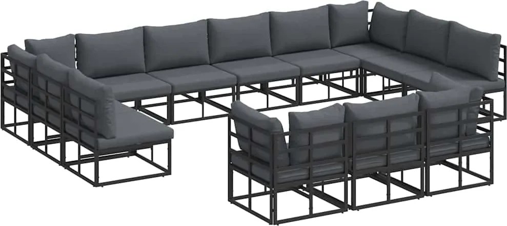 vidaXL Set de canapele pentru grădină cu pernă 13 pcs Negru Aluminiu