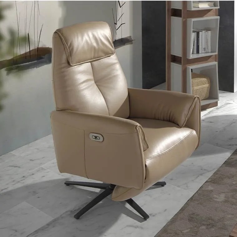 Fotoliu pivotant, functie relax si port USB, tapitat cu piele George