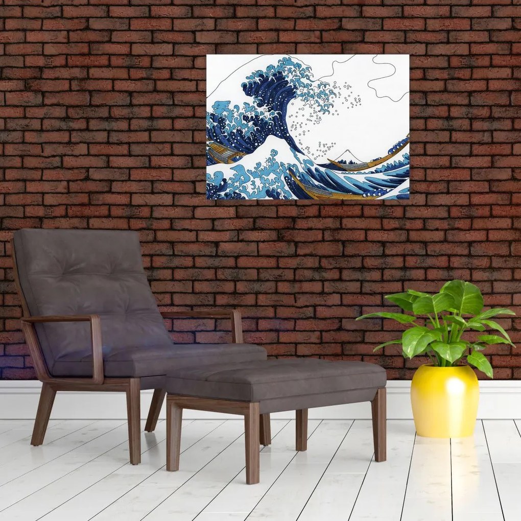 Tablou pe sticlă - Desen japonez, valuri (70x50 cm)