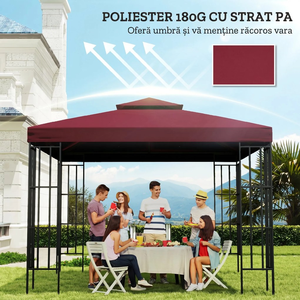 Outsunny Acoperiș pentru Foișor de Grădină Anti-UV din Poliester, 3x3m, Roșu | Aosom Romania