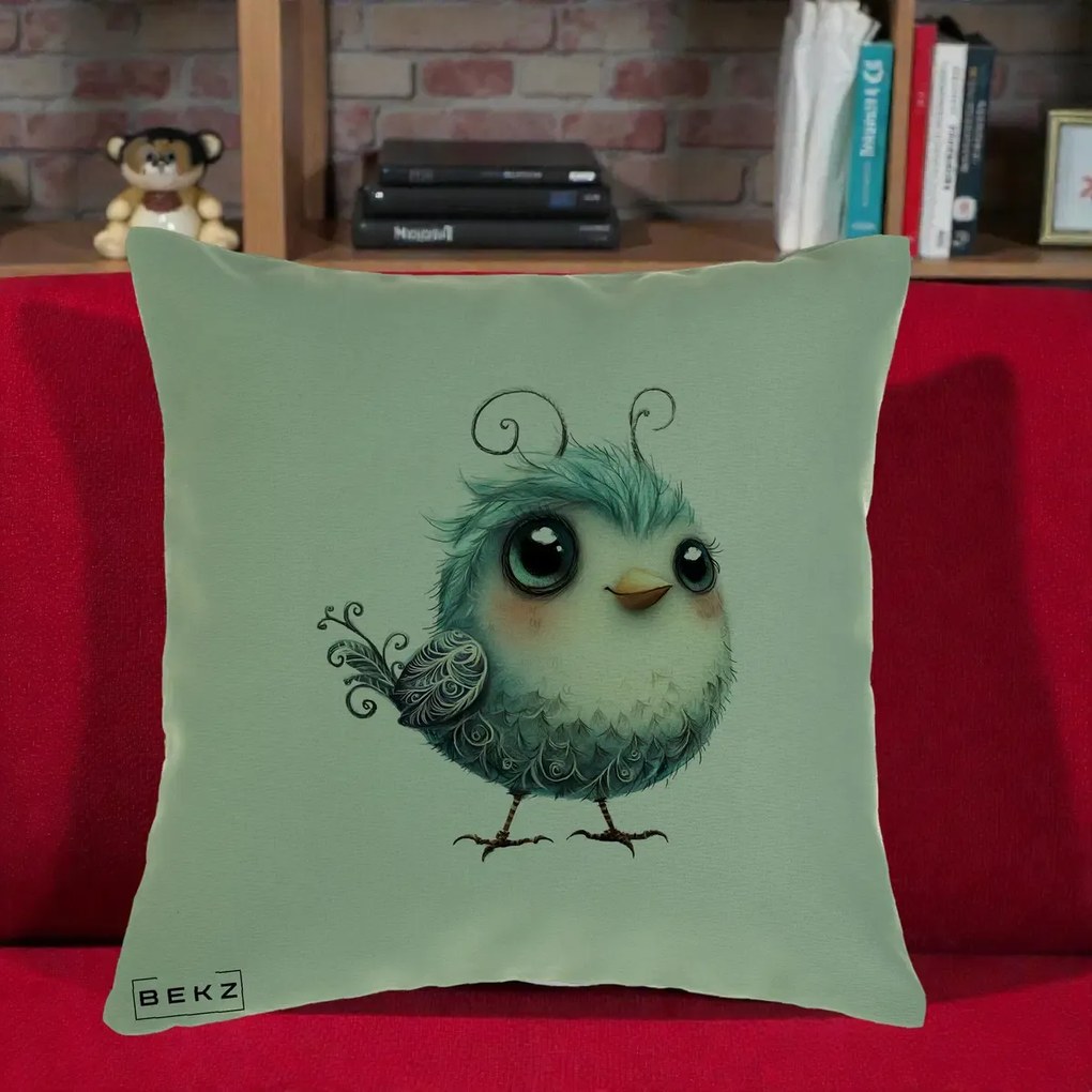 Perna Decorativa Pui Teal cu Aripioare Ornamentale, 40x40 cm, Verde, Husa Detasabila, Perna Inclusa, BEKZ®