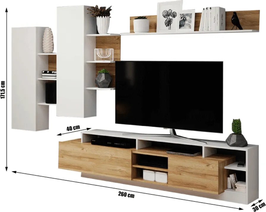 Mobilier living, stejar grandson/alb, ALICANTE