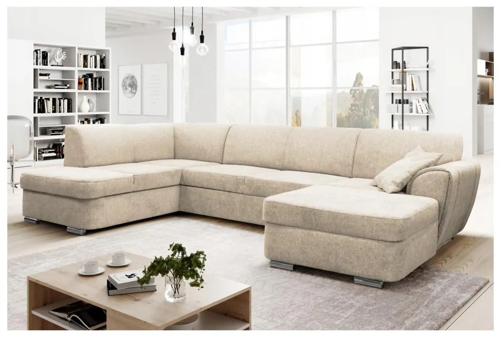 Colțar extensibil SERPA în formă de U, cu spațiu de depozitare, stânga, bej