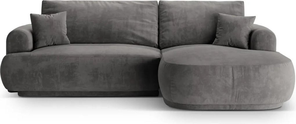 Coltar extensibil dreapta 5 locuri, modular, cu lada depozitare, Ella, Micadoni Home, 271x174x94 cm, catifea, gri