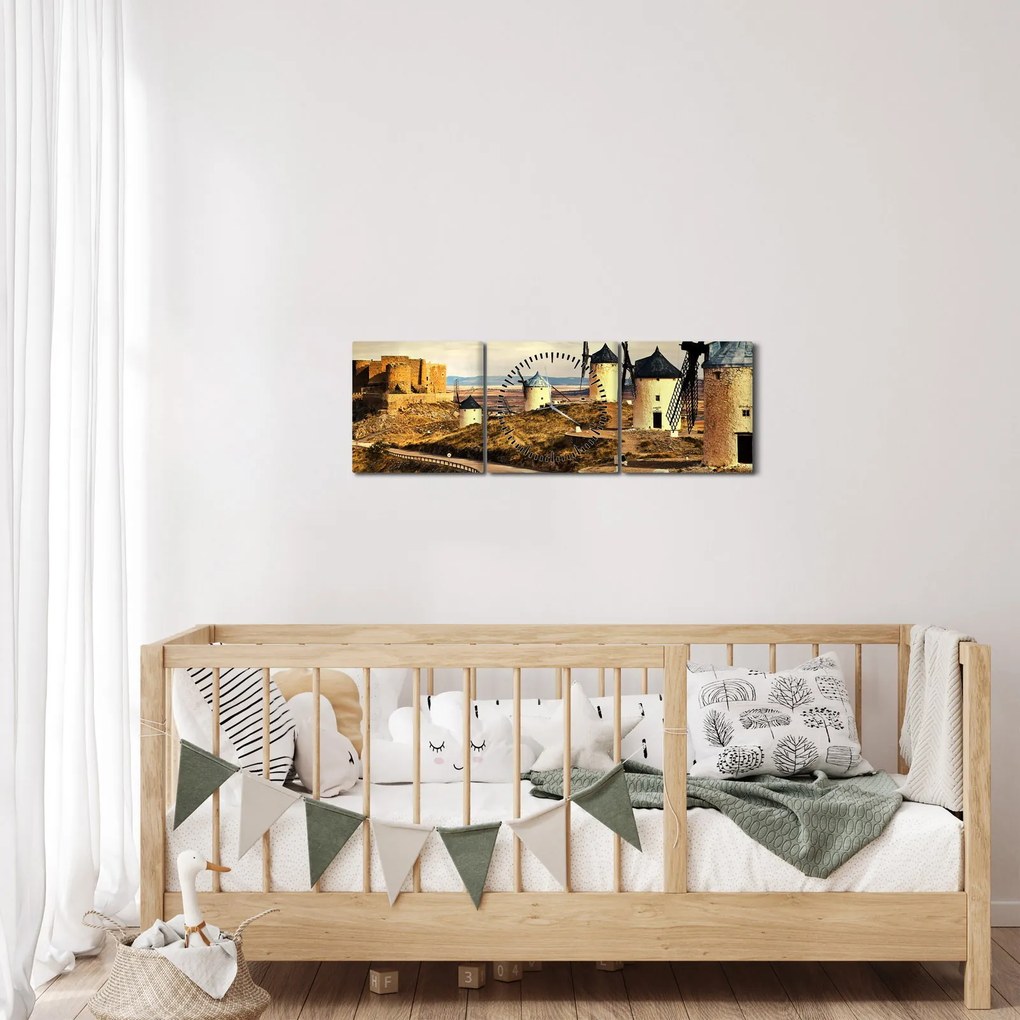 Tablou - Morile de vânt (cu ceas) (90x30 cm)