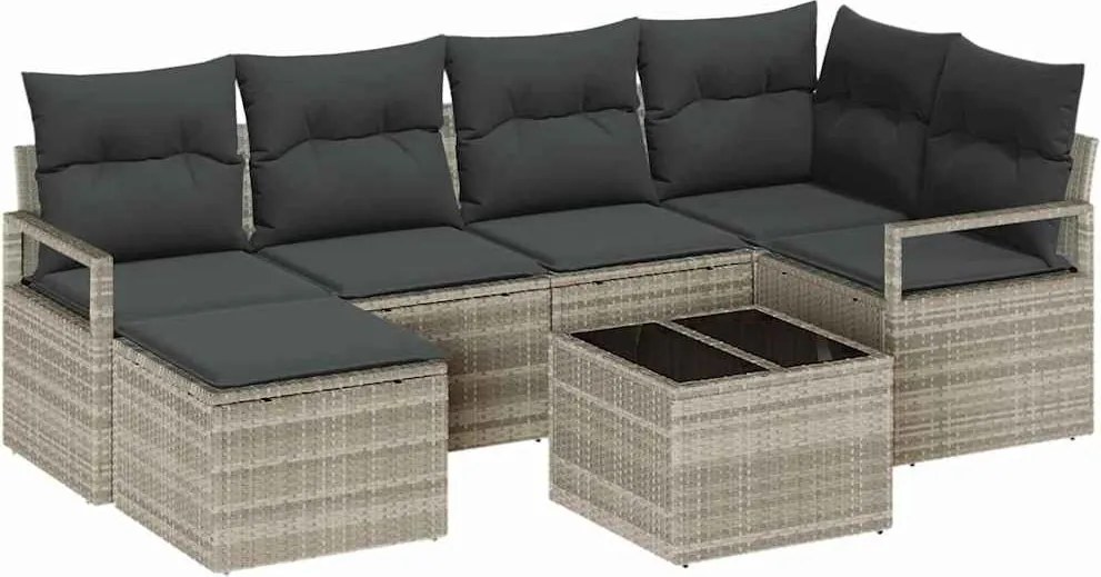 vidaXL Set de canapea cu pernă 7 pcs Gri deschis poliratan