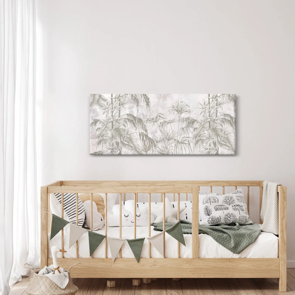 Tablou - Plante tropicale pe perete gri (120x50 cm)