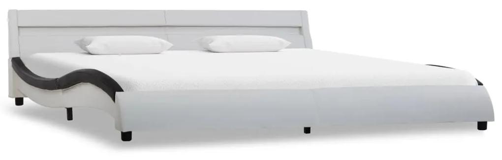285683 vidaXL Cadru de pat cu LED, alb & negru, 180 x 200 cm, piele ecologică