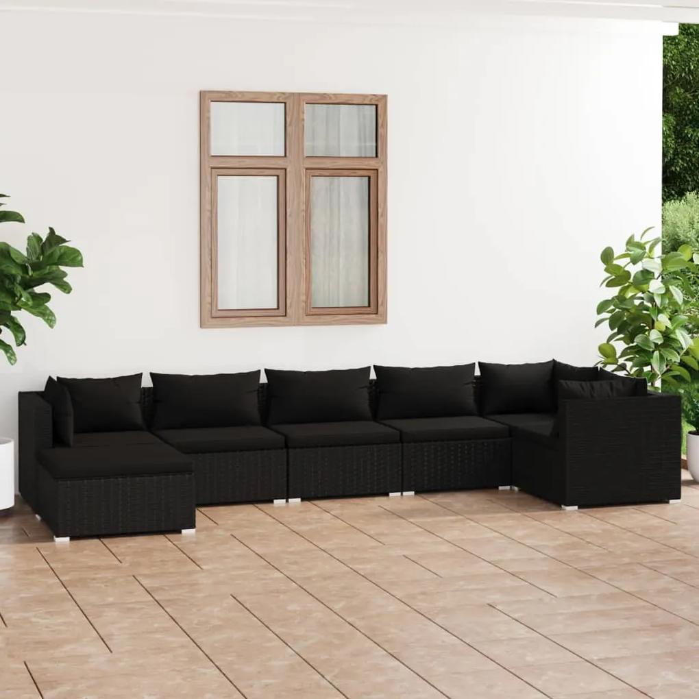 3101824 vidaXL Set mobilier de grădină cu perne, 7 piese, negru, poliratan