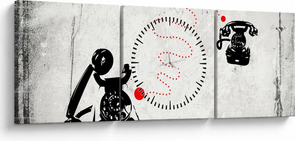 Tablou - Desen de telefon în stilul lui Banksy (cu ceas) (90x30 cm)