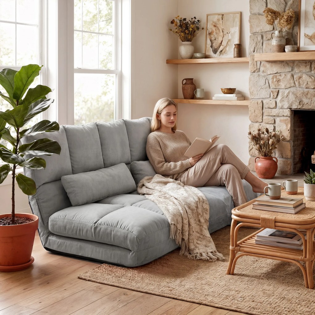 HOMCOM Canapea De Podea Pliabila, 130x73x60 cm Gri | Aosom Romania