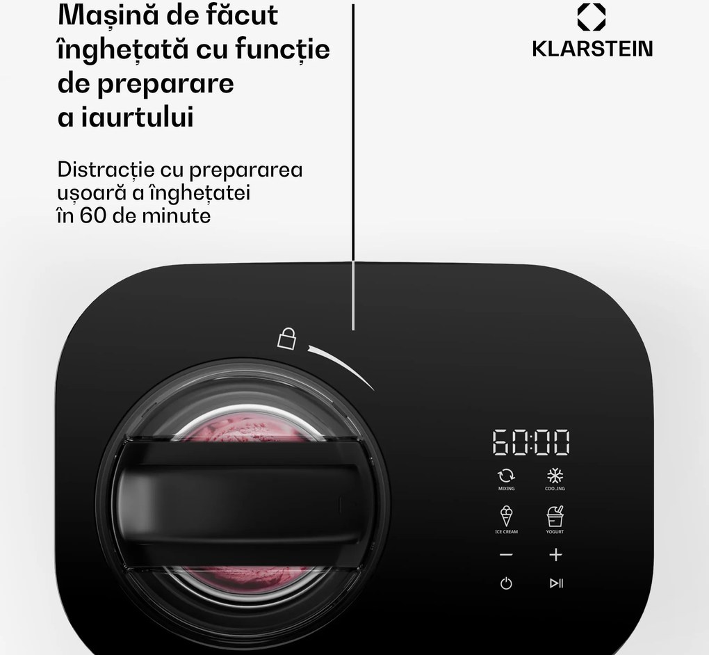 Klarstein Aparat de făcut înghețată FrostFusion - mașină de făcut înghețată și iaurt 2 în 1 cu funcție de răcire continuă