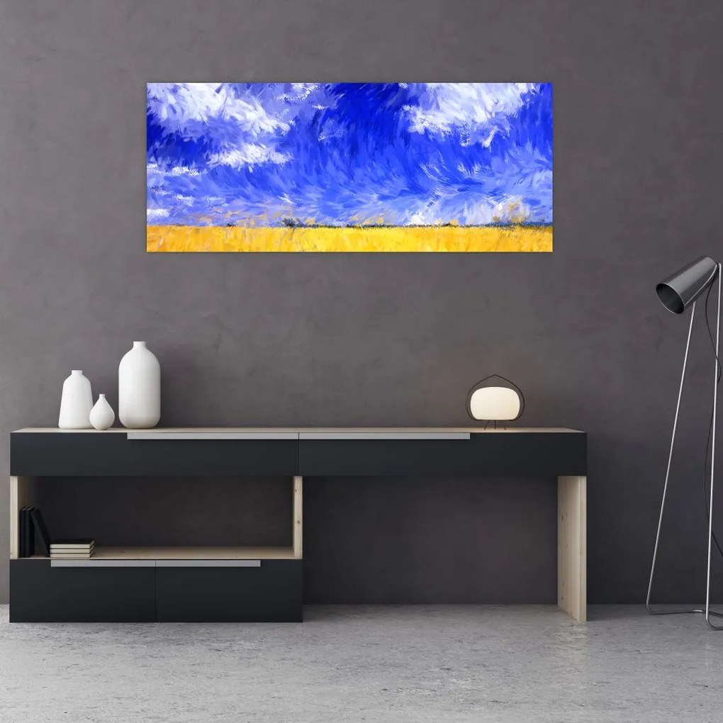 Tablou - Pictură în ulei, câmp auriu (120x50 cm)