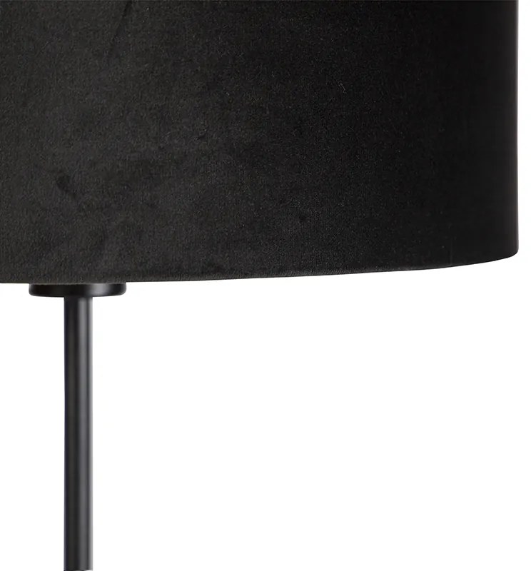 Lampă de podea neagră cu abajur din catifea negru cu auriu 35 cm - Parte