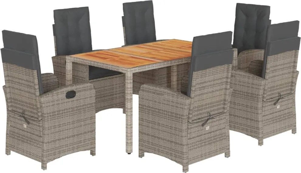 vidaXL Set mobilier de grădină cu perne, 7 piese, gri, poliratan