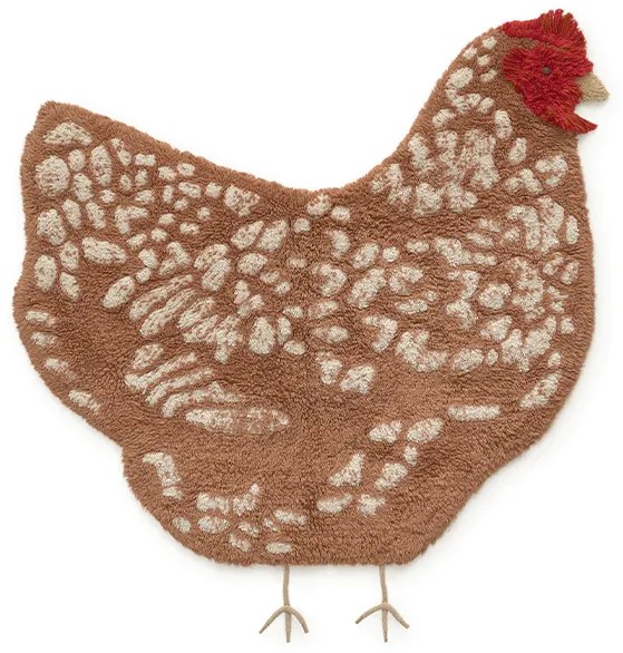 Covor pentru copii maro lavabil, țesut manual din bumbac 110x100 cm Chicken – Lorena Canals