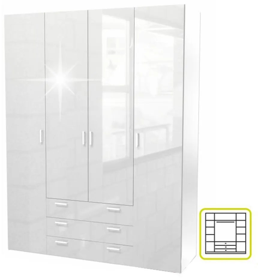 Dulap, 4 uşi, alb extra lucios HG, GWEN 70429