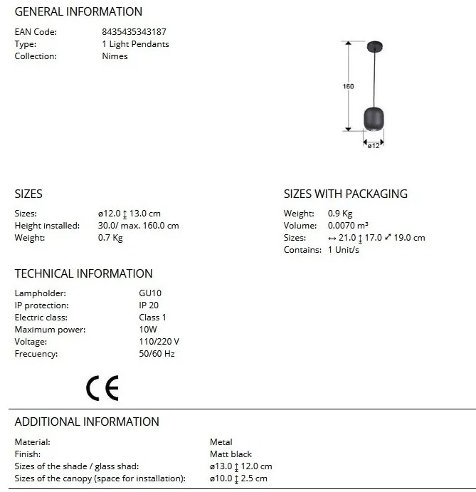 Pendul design moderm Nimes negru