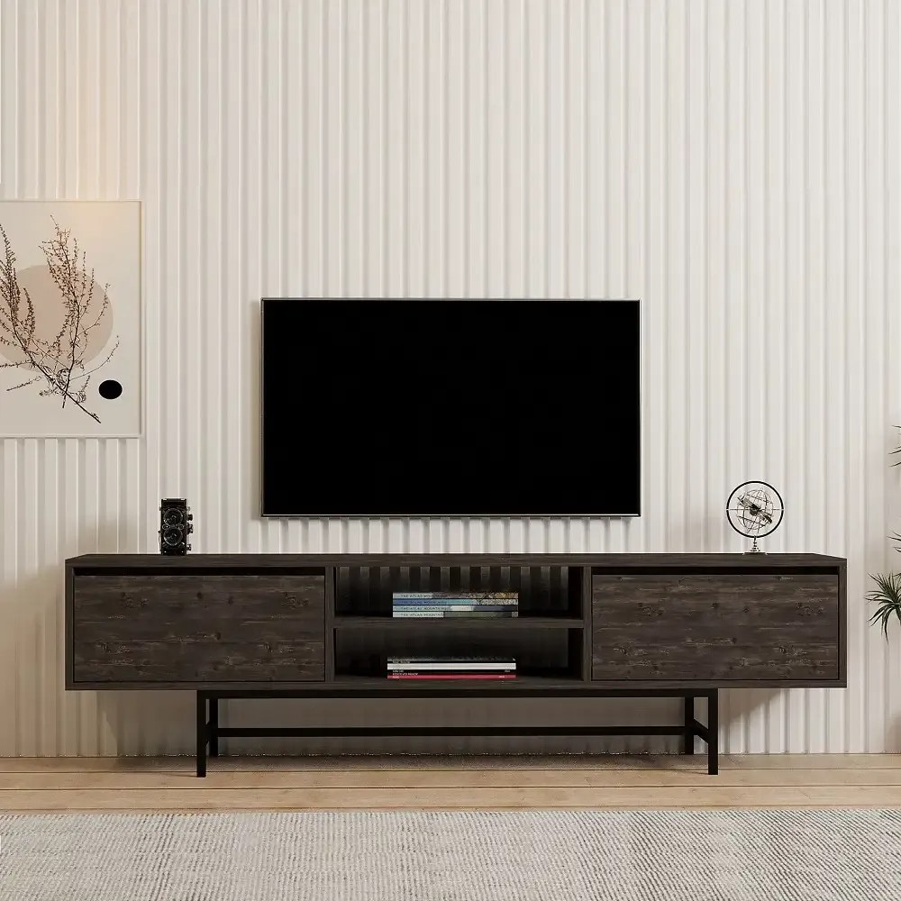 Comoda tv Angelyn pentru living culoare nuc si antracit 180 cm