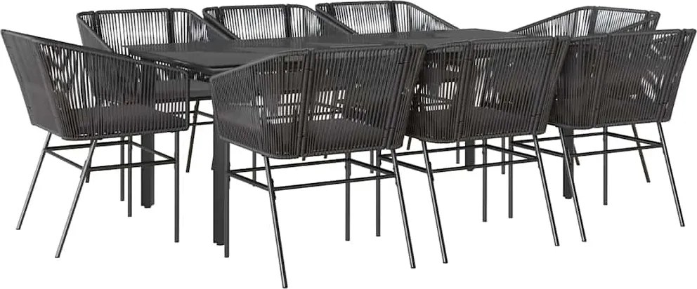 vidaXL Set de sufragerie de grădină 9 piese neagră sticlă polirattan