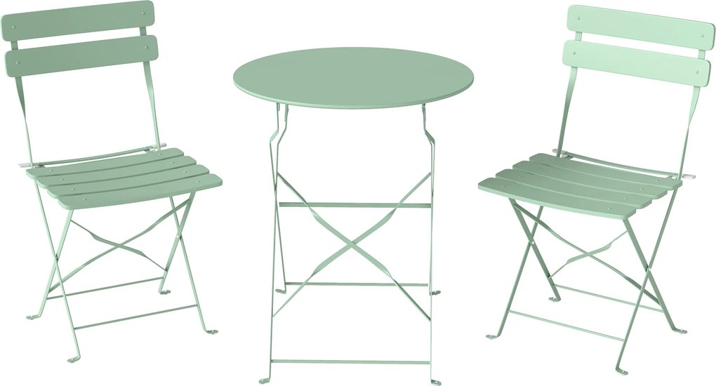Outsunny Set Grădină Bistro: Masă Rotundă și Scaune Pliabile pentru 2, Verde Deschis. | Aosom Romania