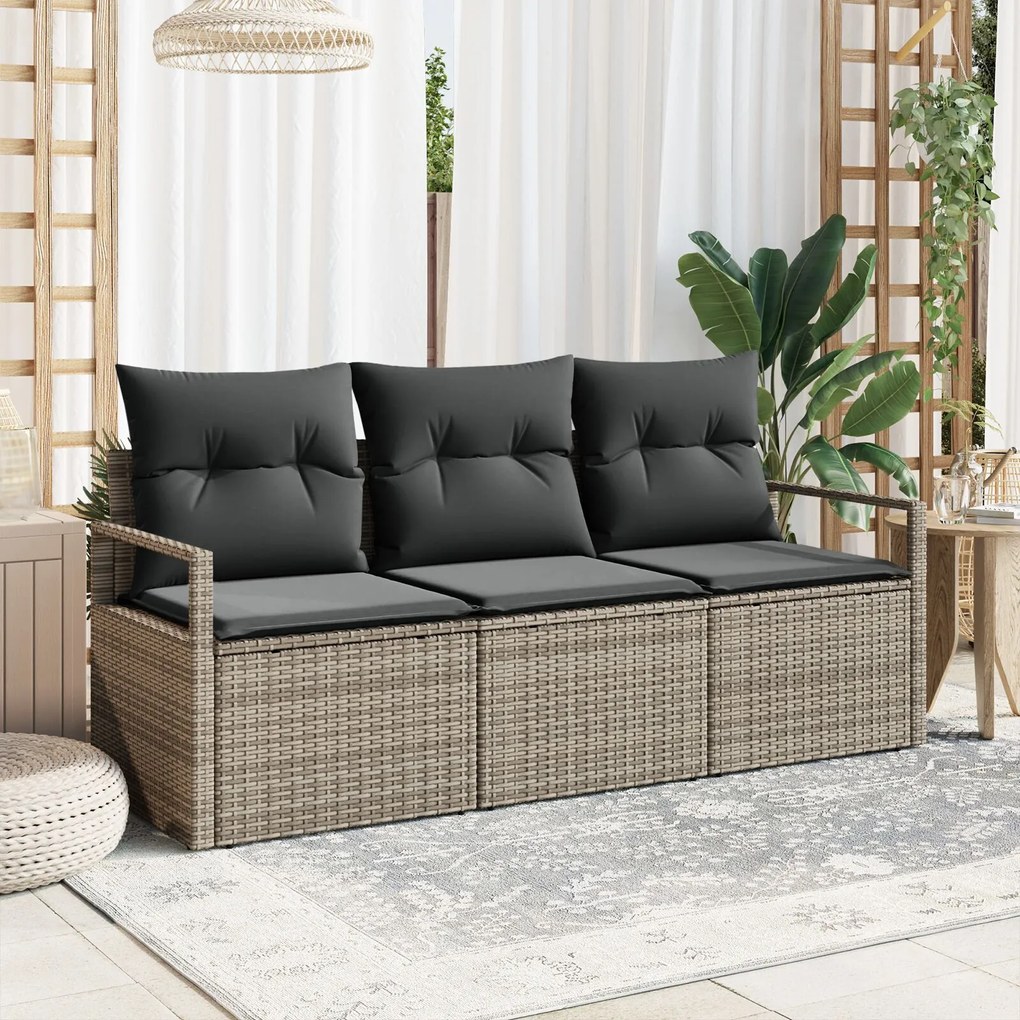 vidaXL Set de canapele pentru grădină 3 pcs Gri Rattan poli