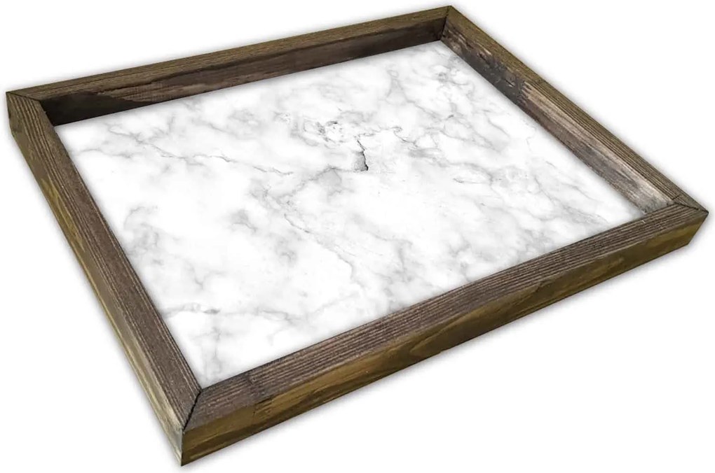 Tava AT-004, alb cu efect de marmura/nuc, lemn de pin, 40x30 cm