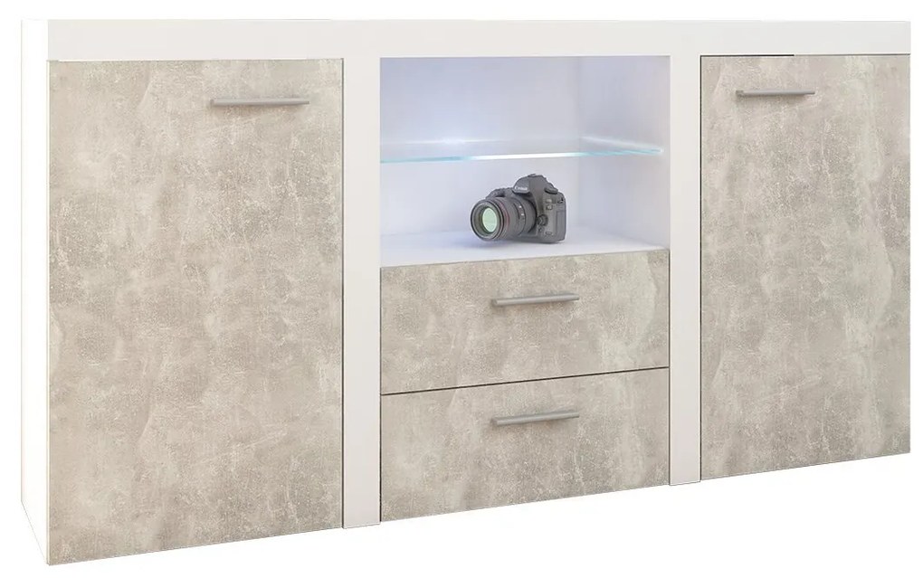 Comodă combinată Rokara (Alb + beton deschis) (fără iluminat). 1053862