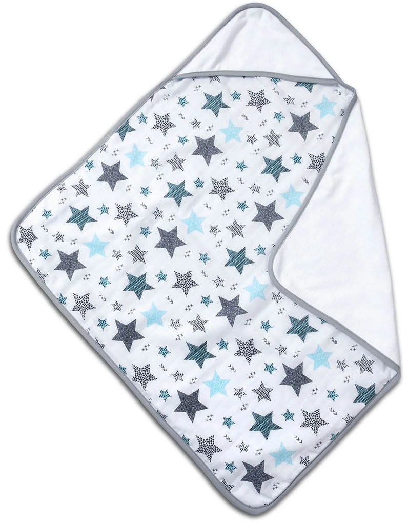 Prosop bebe 80x80 cm cu doua fete muselina si frotir Kidizi All Mint Stars