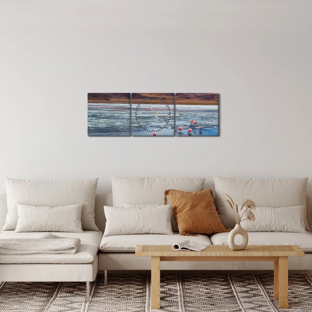 Tablou - Flamingo (cu ceas) (90x30 cm)