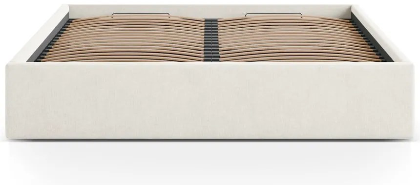 Pat matrimonial crem tapițat cu spațiu de depozitare/fără tăblie cu somieră 160x200 cm Susan – Micadoni