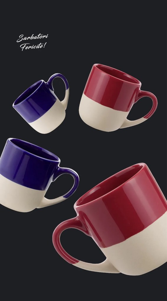 Set Cadou 4 Cani Ceramica Sarbatori (2 Cani Arhitect Cobalt, 2 Cani Arhitect Rosii)