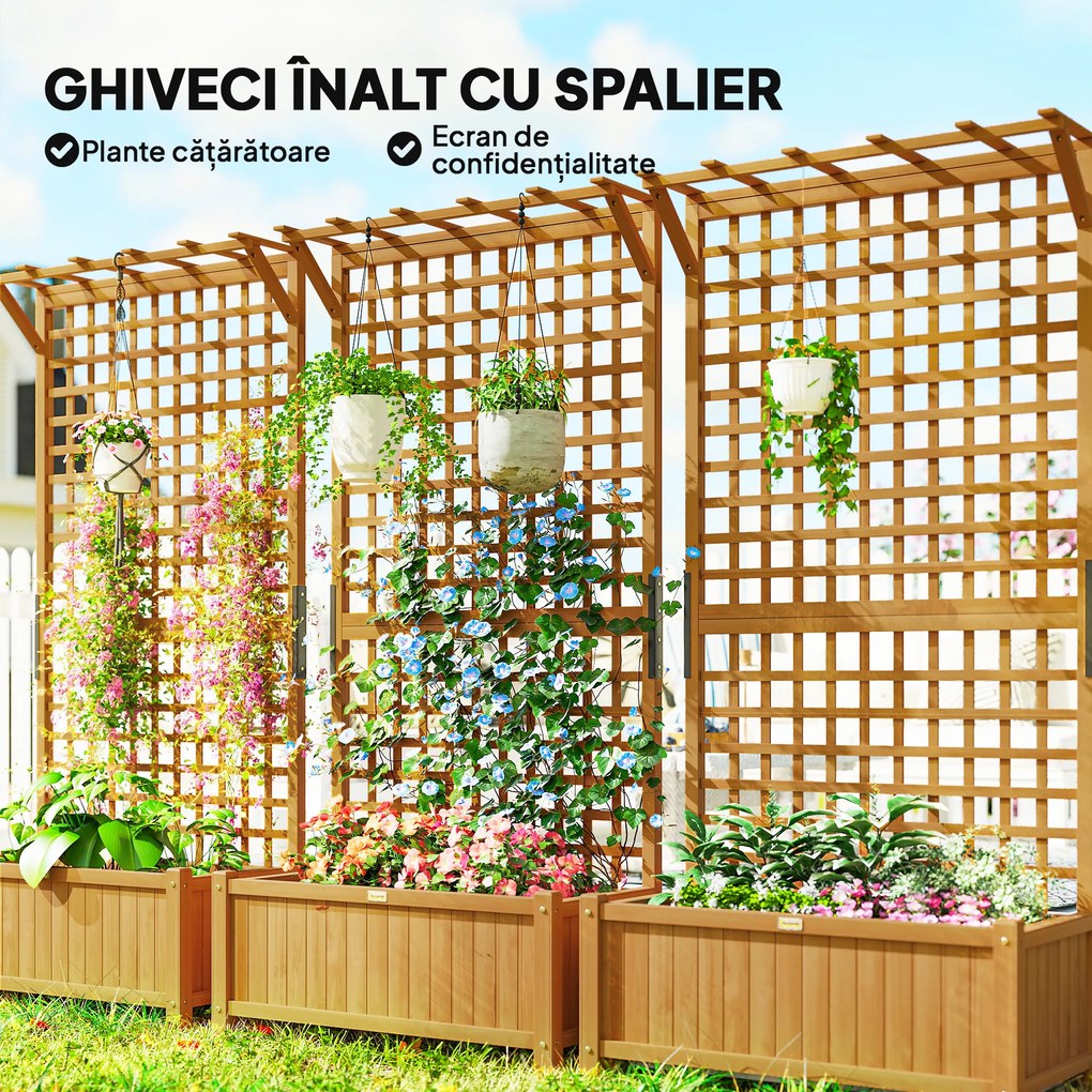 Outsunny Jardinieră înălțată cu Spalier și Acoperiș, Ghiveci, Strat de Flori, rezistent la intemperii, Lemn, 90 x 45 x 183 cm, Maro | Aosom Romania