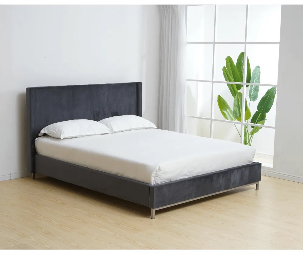 Oferta Saptamanii ! Pat de dormitor tapitat, stofa gri ,cu suport de saltea inclus  ,Bortis Impex 160x200 cm -loc saltea