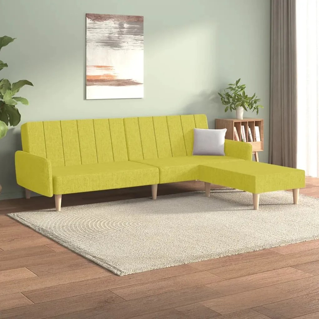 3080714 vidaXL Canapea extensibilă 2 locuri, cu taburet, verde, textil