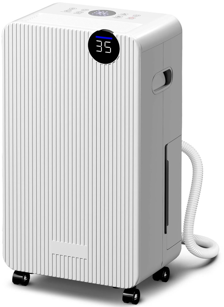 HOMCOM Dezumidificator de aer 12 L/zi, dezumidificator silențios, rezervor apă 2,1 L, ecran LED, 28x18,5x50,5cm, alb | Aosom Romania