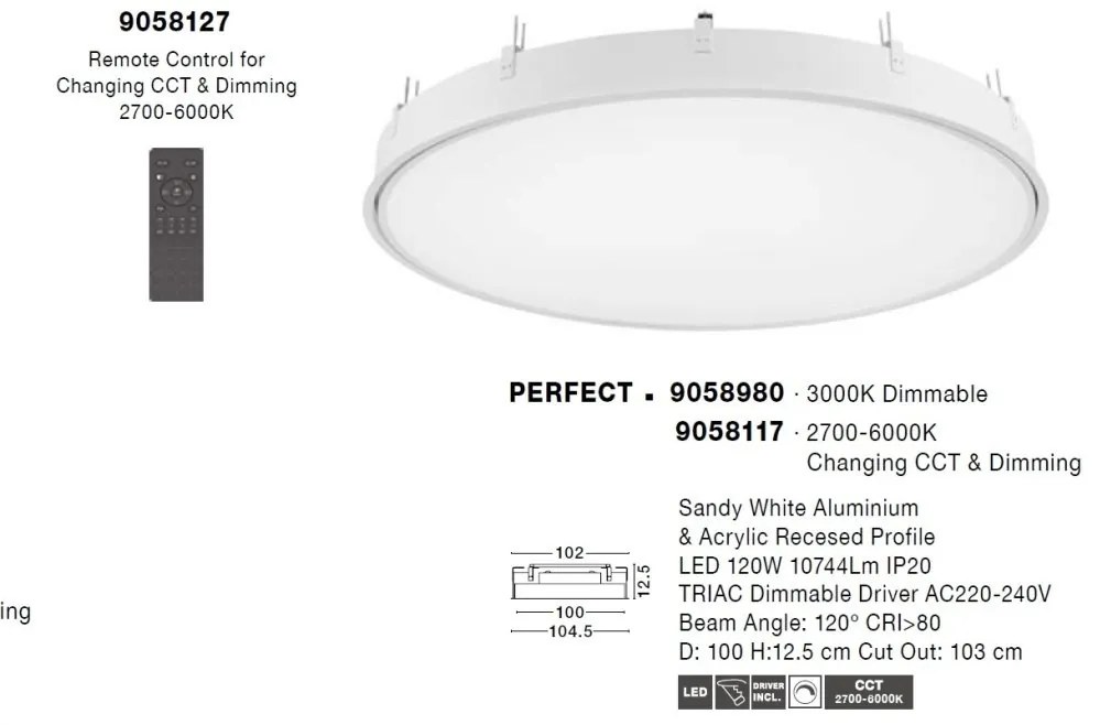 Plafoniera LED incastrabila reglabila PERFECT 100cm alba 3000K Dimmable