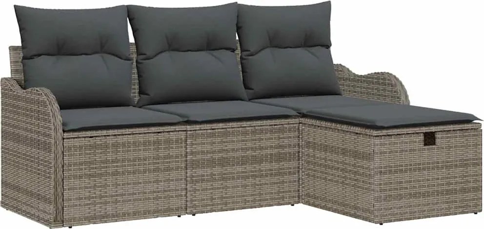 vidaXL Set de canapele pentru grădină cu pernă 4 pcs Gri Rattan poli