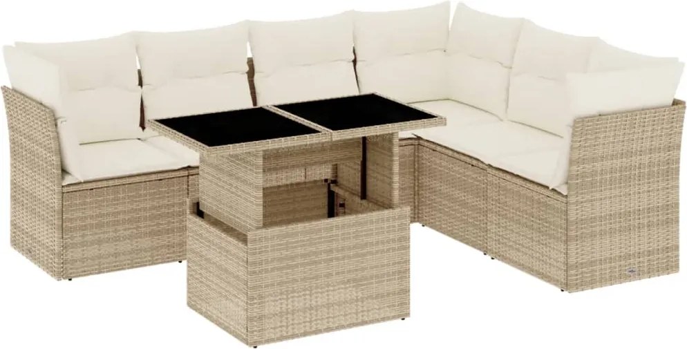 vidaXL Set canapele de grădină, 7 piese, cu perne, bej, poliratan