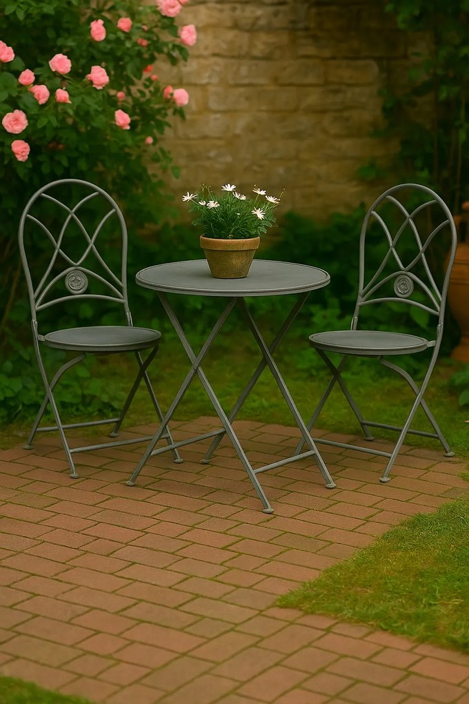 Set masa si 2 scaune bistro, din metal, aspect vintage