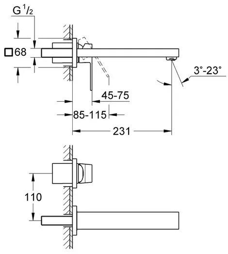 Baterie lavoar incastrata Grohe Eurocube M antracit periat Hard Graphite fara corp ingropat