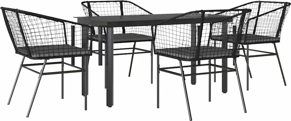 vidaXL Set de sufragerie de grădină 5 piese neagră Sticlă Poly Rattan