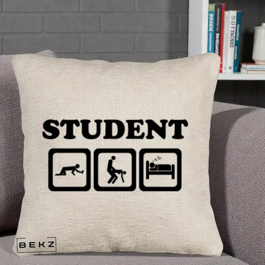 Perna Decorativa Student Life, 40x40 cm, Bej Canapea, Husa Detasabila, Perna Inclusa, BEKZ®