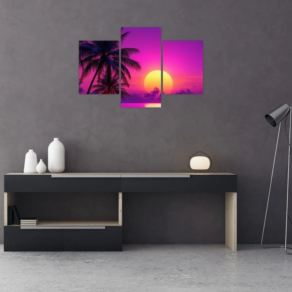 Tablou - Apus violet cu palmier (90x60 cm)